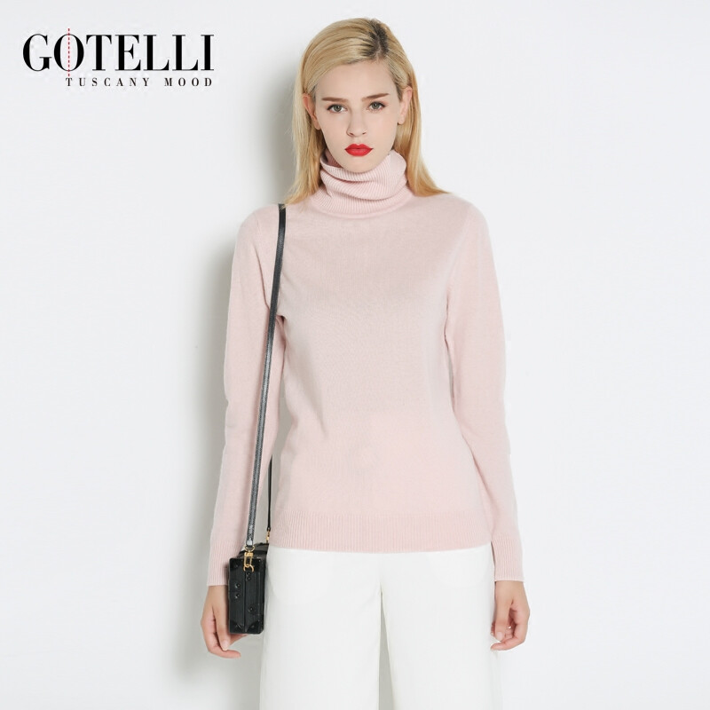 GOTELLI100%纯羊毛衫女秋冬装高领长袖短款羊毛衫女套头毛衣