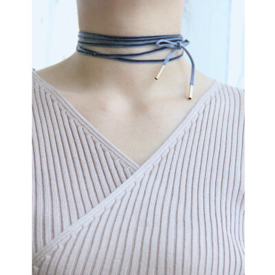 两件设计感极简约丝绒墨蓝色韩国粉色随意简洁绑带项链