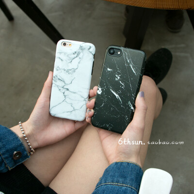 全包大理石iphone7手机壳黑白色纹理苹果6s plus保护套挂绳软