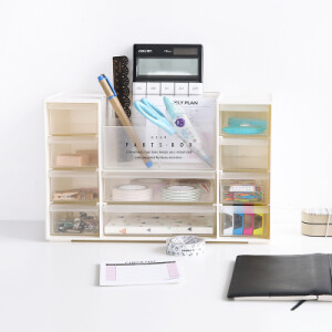 聚可爱 日式桌面收纳盒抽屉式化妆品收纳柜办公多层塑料整理盒