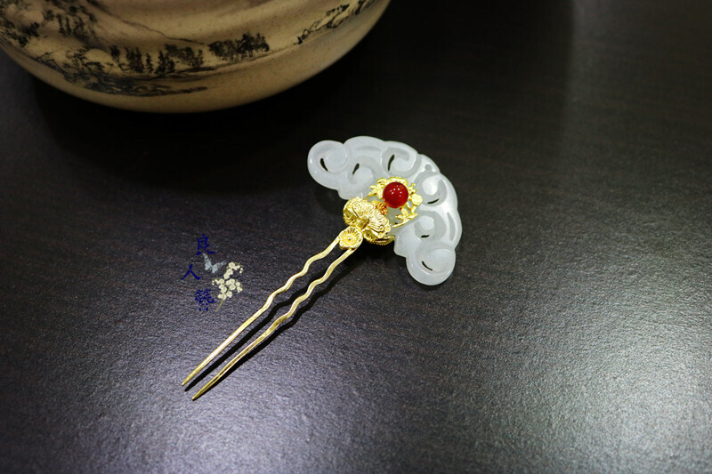 玉簪，翡翠祥云如意发钗