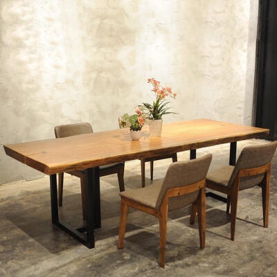 北欧实木饭桌咖啡厅餐桌椅组合铁艺电脑桌办公桌子会议桌简易餐桌