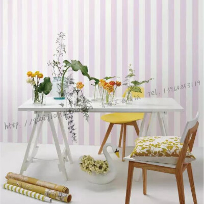 艾嘉 北欧简约现代时尚紫色竖条纹墙纸 蓝绿米白卧室婚房纯纸壁纸