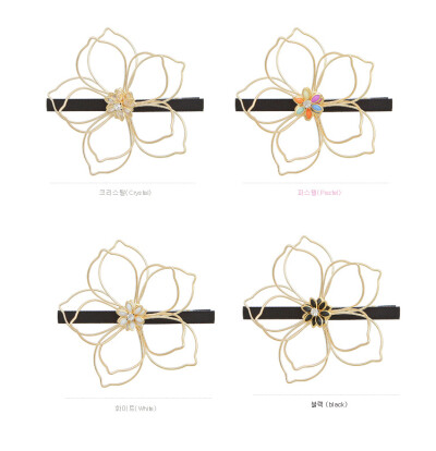 韩国进口饰品头饰镶钻镂空边夹花朵鸭嘴夹顶夹发夹发卡