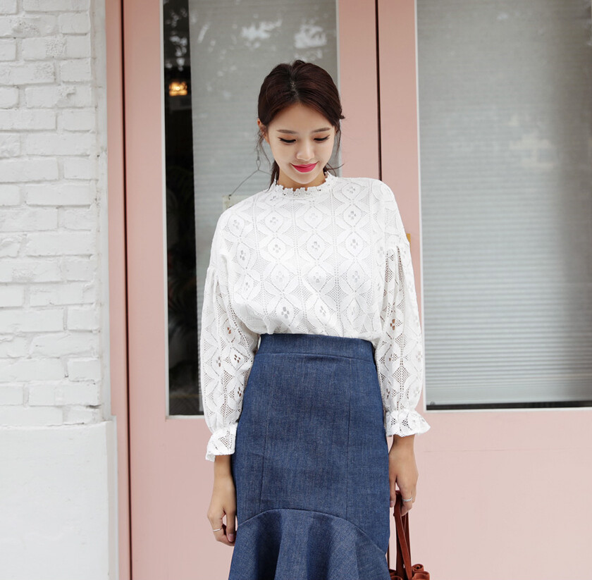 2016秋季韩国衬衫质感女人味罩衫蕾丝上衣