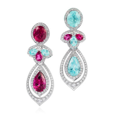 VanLeles Brazilian Paraiba tourmaline, rubellite and diamond earrings 帕拉伊巴碧玺 ???? 耳环