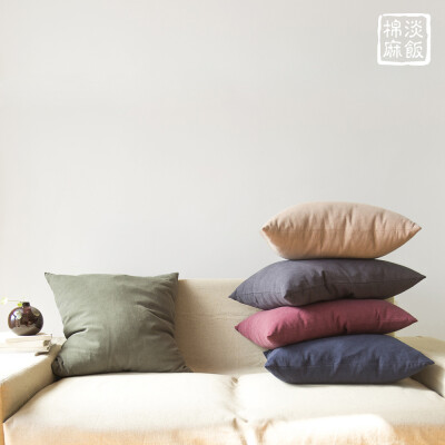 『素时』棉麻素色方形靠枕 亚麻绵软沙发抱枕 十色可选 淡饭自制