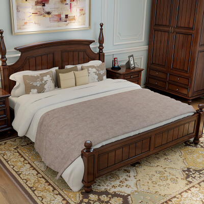 美式乡村实木床1.5米1.8米单双人床白蜡木做旧婚床卧室家具床头柜