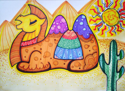 儿童画～沙漠骆驼