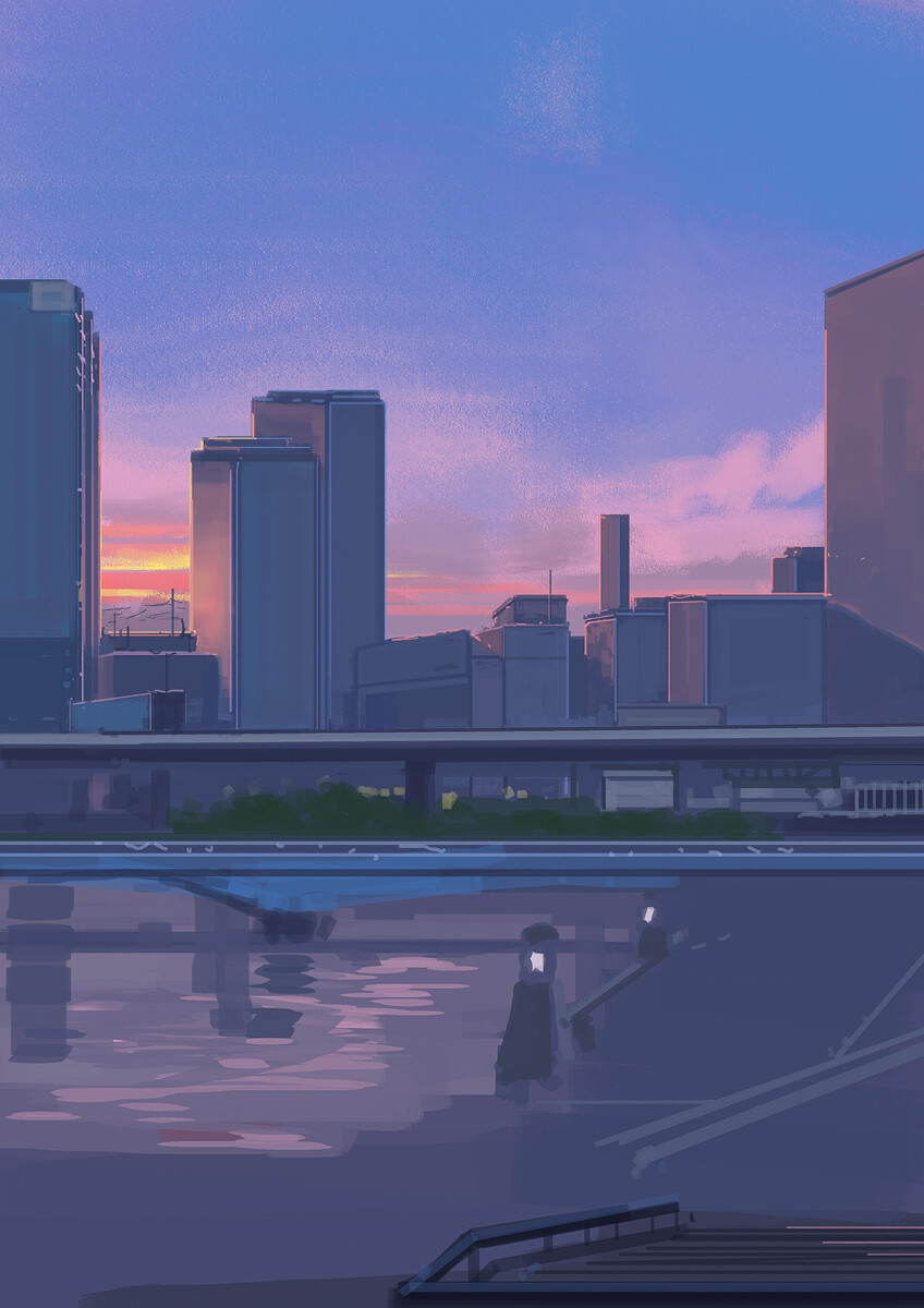 二次元插画风景建筑