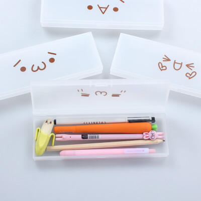 日韩文具可爱创意颜文字表情君铅笔盒卡通学生塑料透明磨砂文具盒