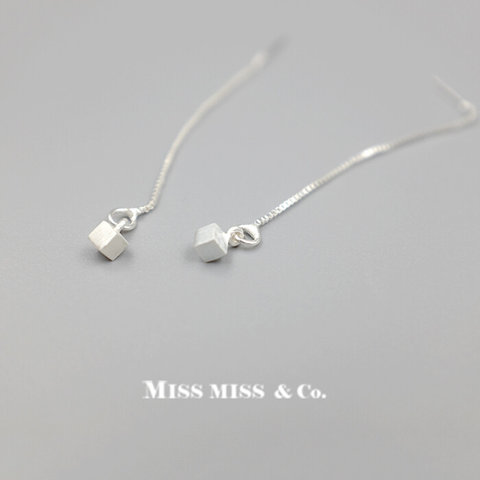 MISS MISS 925银 韩版时尚纯银手工纯银流苏立方防过敏耳钉耳线