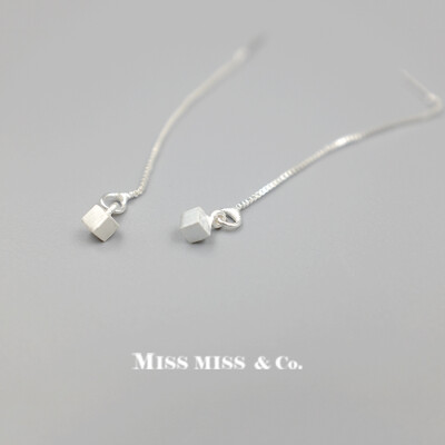 MISS MISS 925银 韩版时尚纯银手工纯银流苏立方防过敏耳钉耳线