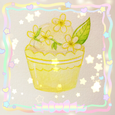 ＃手绘＃甜点＃蛋糕＃手绘美食＃西点＃奶油＃水彩＃彩铅＃cupcake＃