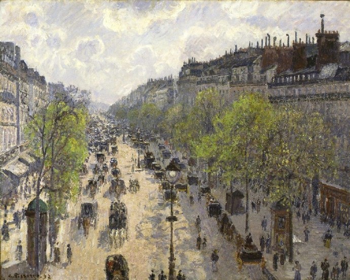 追光，巴黎蒙马特大道的一天。作者：印象派大师毕沙罗 ​​​​