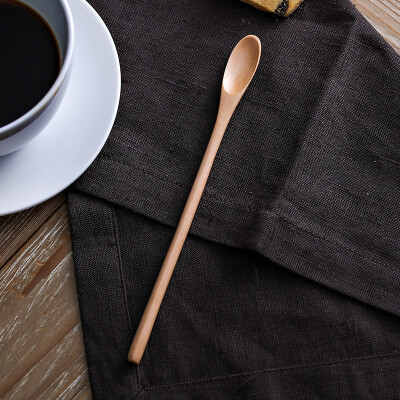 奇居良品 日式和风木质餐具长圆柄荷木咖啡搅拌勺 原木色