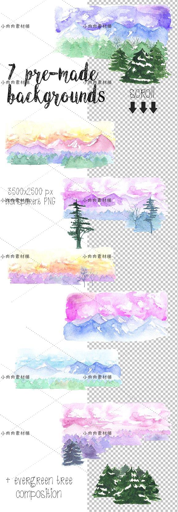 手绘水彩水墨晕染冬季森林贺卡卡片明信片png jpg设计素材png153