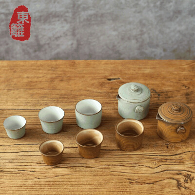 东篱快客杯旅行茶具套装便携式粗陶一壶三杯茶杯日式茶壶 ！
