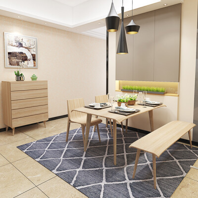 北欧风格成套家具 餐桌+餐椅2个+长凳餐椅+五斗边柜 设计方案套餐