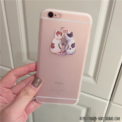 幸福可爱情侣小花猫手机壳苹果iPhone7plus浮雕磨砂6s保护软套