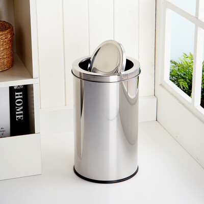 欧润哲不锈钢摇盖式垃圾筒 创意时尚卫生间厨房客厅翻盖垃圾桶10L