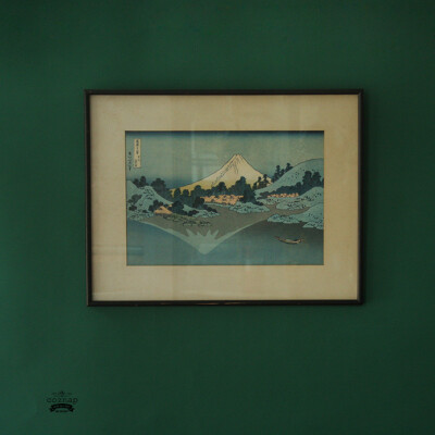 coznap antique 日本七十年代签名富士山木版画 原画原框