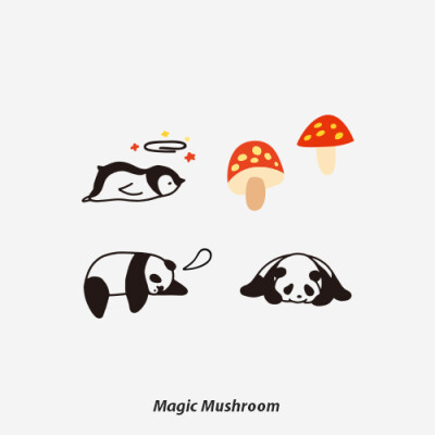 NEUF弗防水纹身贴《魔法蘑菇》 熊猫企鹅蘑菇 和小伙伴一起玩耍