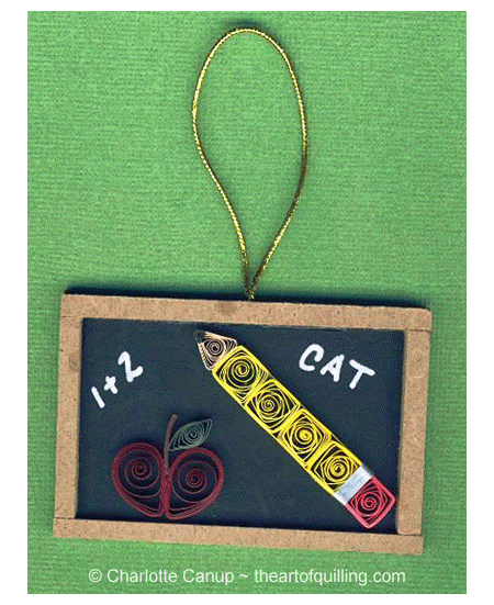 chalkboard ornament with quilling embellishments