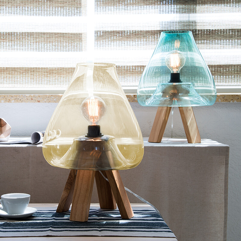 卡莎慕客厅角几装饰品摆件 玻璃灯罩装饰台灯创意欧式四角木架