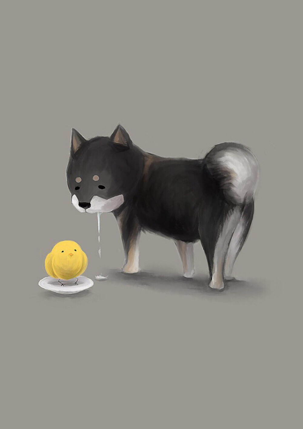 唯美小清新温馨治愈柴犬小鸡萌二次元高清壁纸插画