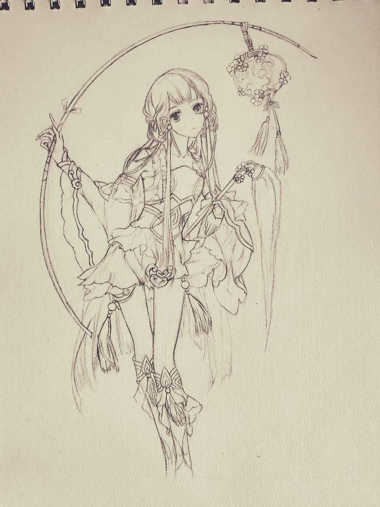 灵爻画线稿黑白临摹女孩古风绘画