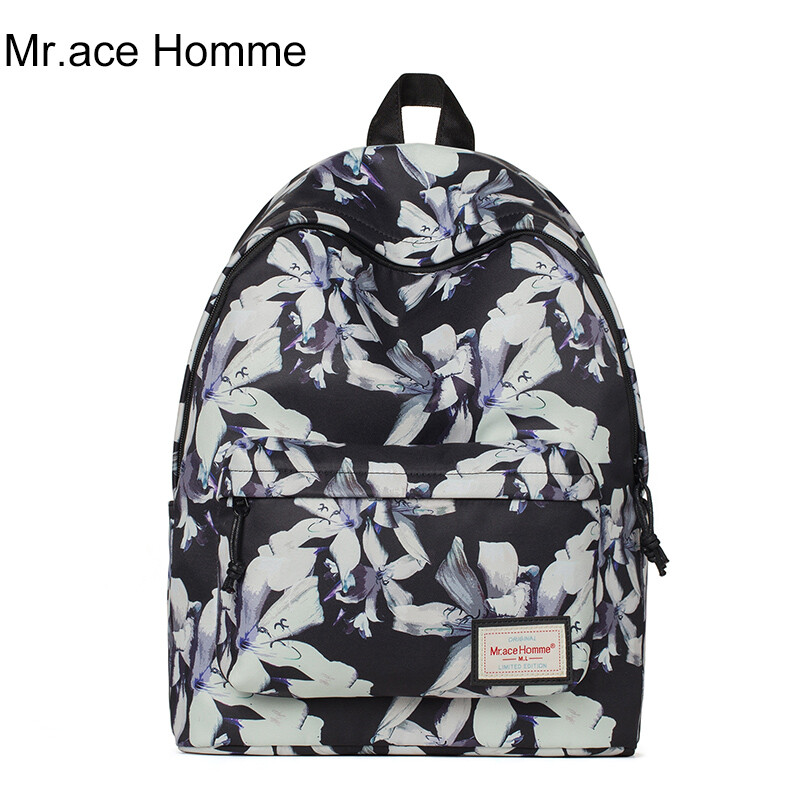 Mr.ace Homme双肩包女韩版学院风学生书包女士休闲印花背包大容量
