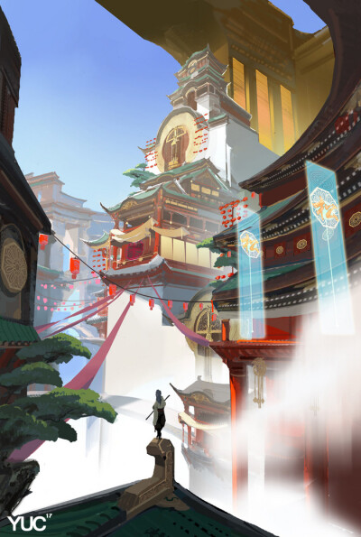 龙城-_YUC__华丽,场景概念,浮空城_涂鸦王国插画