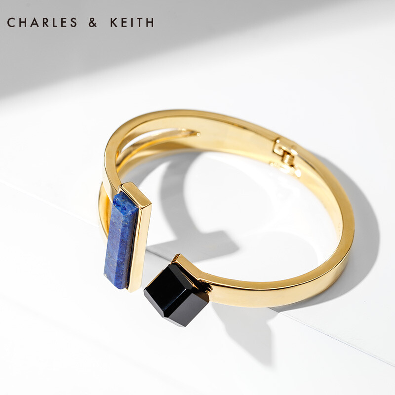 CHARLES&amp;KEITH 手镯 CK511430011 欧美风时尚半宝石开口手环