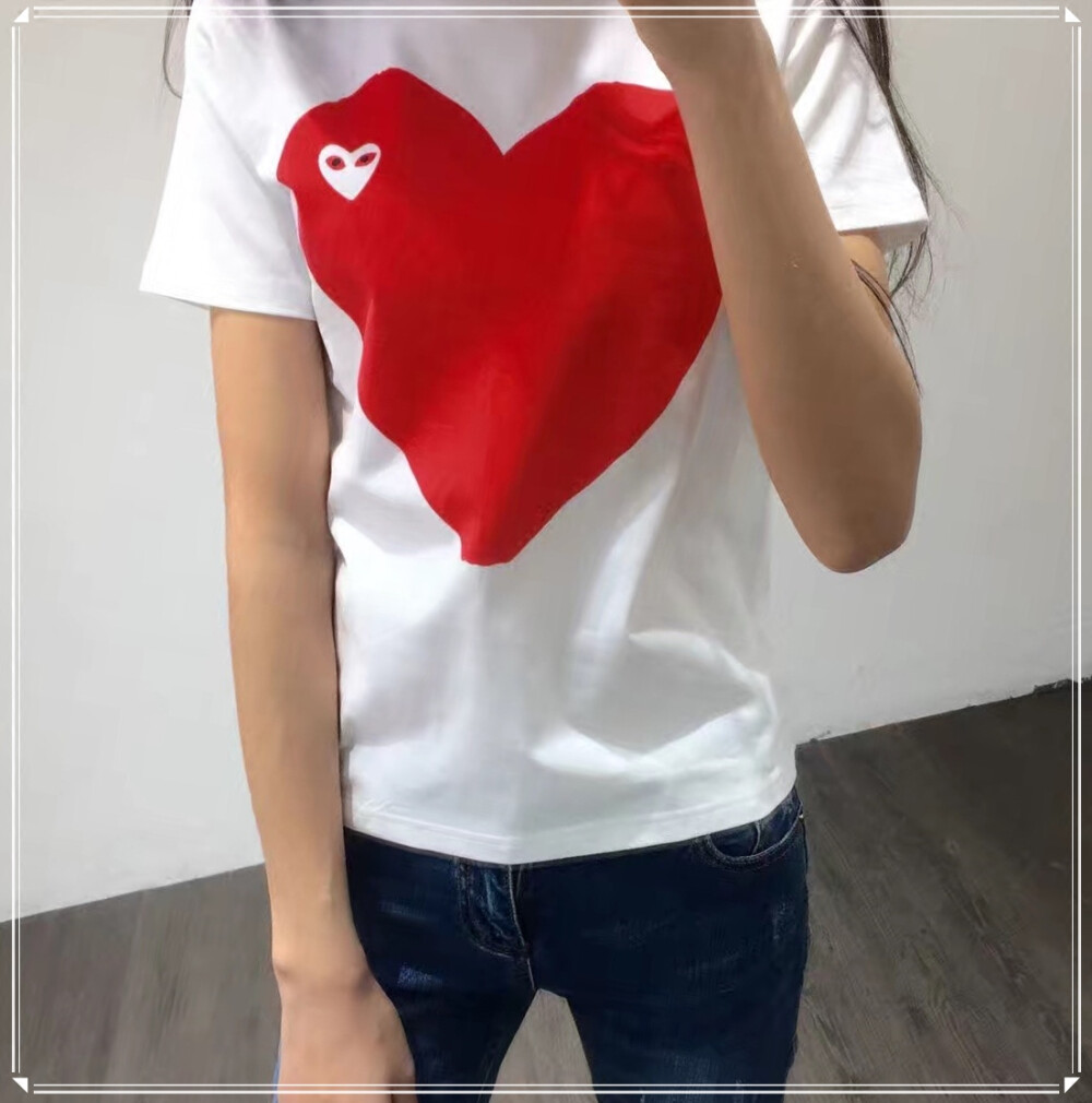 2017夏新日本纯色打底经典桃心短袖女t恤红心时尚潮流百搭简单