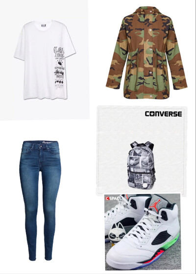 Top:Stussy/Bottoms:H&M/Outwear:Pretty Little Thing/Shoes:Air Jordan 5 Space Jam/Bag:Converse