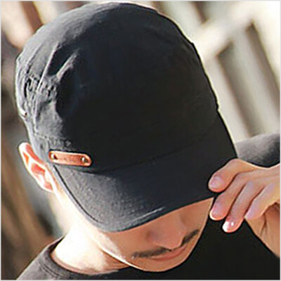 韩国Hand Made标签贴布补丁棉质韩版男式帽子拉链平顶帽军帽