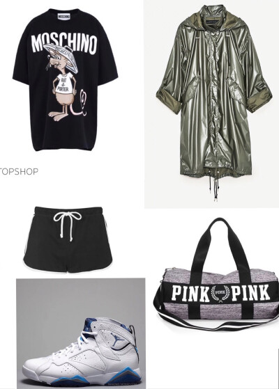 Top:Moschino/Bottoms:Topshop/Outwear:Zara/Bag:Victoria's Secret PINK/Shoes:Air Jordan 7 French Blue