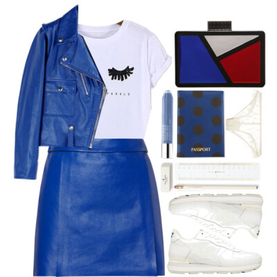 A fashion look from March 2017 featuring tee-shirt, biker jackets and short skirts. Browse and shop related looks.