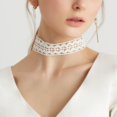 欧美饰品 优雅蕾丝项圈颈带chocker 短款锁骨项链 仙女白色 A006