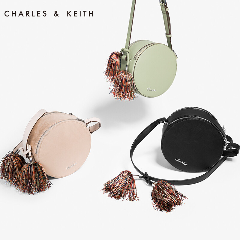 CHARLES&amp;KEITH 单肩包 SL280670526 欧美彩色流苏圆形斜挎包