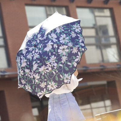 日韩小清新女神必备三折叠遮阳太阳伞 晴雨伞黑胶防晒防紫外线