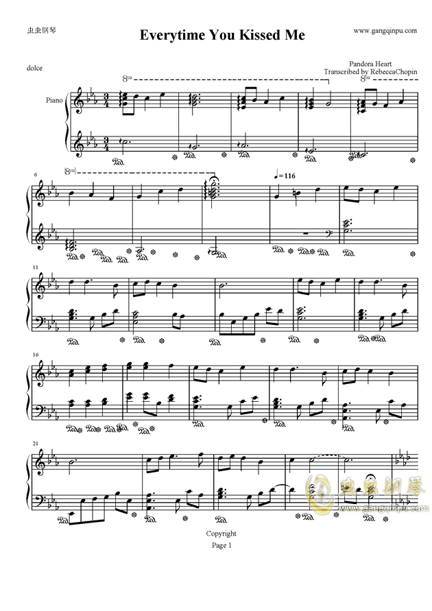 潘朵拉之心Everytime you kissed me钢琴谱