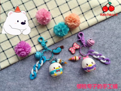 唐老鸭黛丝-迪斯尼圆圆钥匙扣，挂包扣。taobao:樱桃弯子手工铺 WX:CherryHandwork