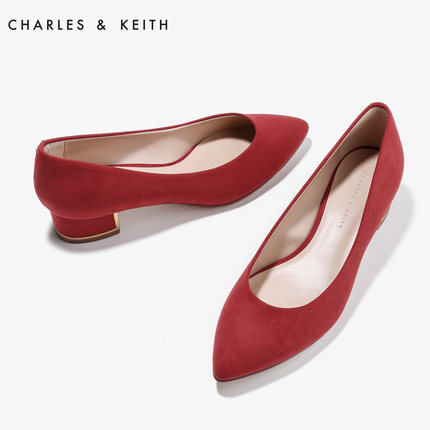 CHARLES&KEITH CK1-60360994 欧美尖头复古舒适粗跟鞋小猫跟女鞋