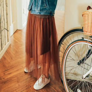 德州巴黎2017春款仙女系梦幻松紧腰立体蓬松三层纱裙半身裙 实数