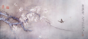 春天 桃花 紫荆花 蝴蝶 工笔 绢本  