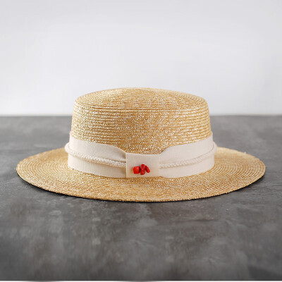 红珊瑚|平顶草帽女夏天沙滩帽子小清新遮阳帽防晒太阳帽麦秆草帽