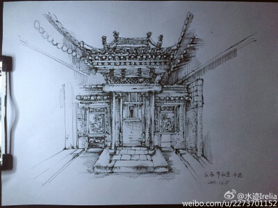 建筑速写，手绘，线稿。