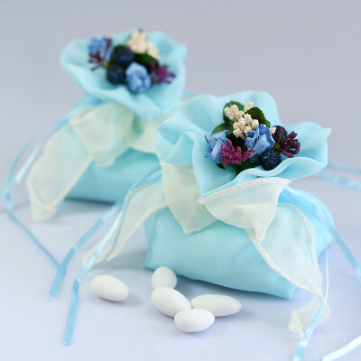 欧式仙美喜糖袋子|蒂芙尼蓝色创意喜糖盒子|大号婚庆回礼纱袋带花